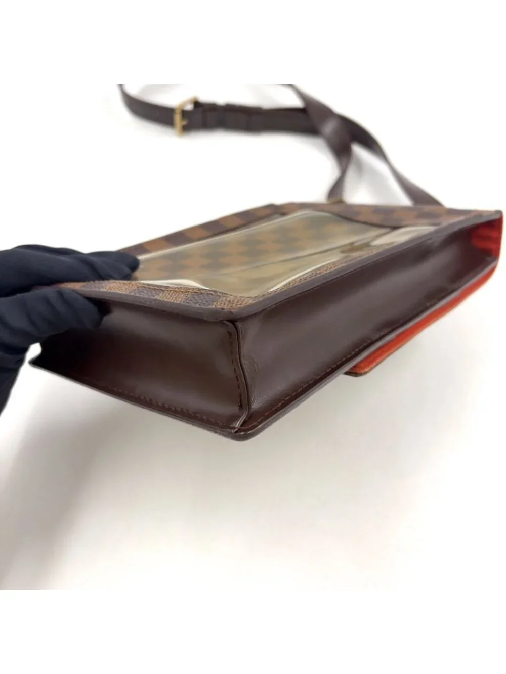 Louis Vuitton Portobello Damier Ebene Leather Brown Shoulder Bag Gold